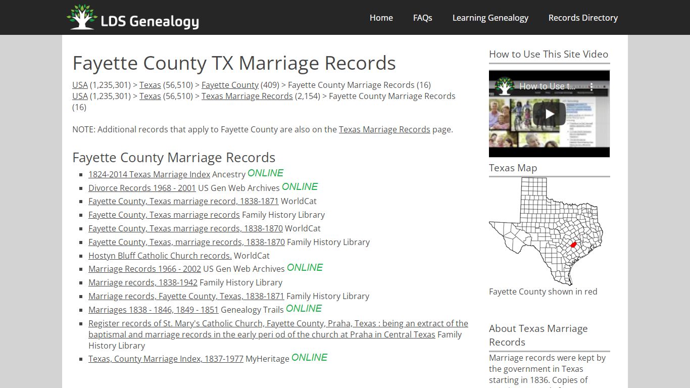 Fayette County TX Marriage Records - LDS Genealogy