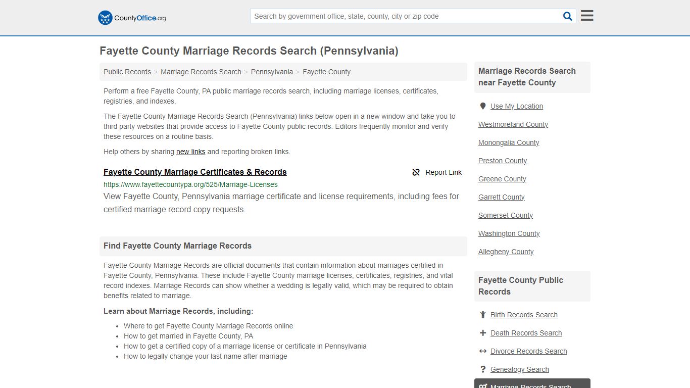 Fayette County Marriage Records Search (Pennsylvania) - County Office