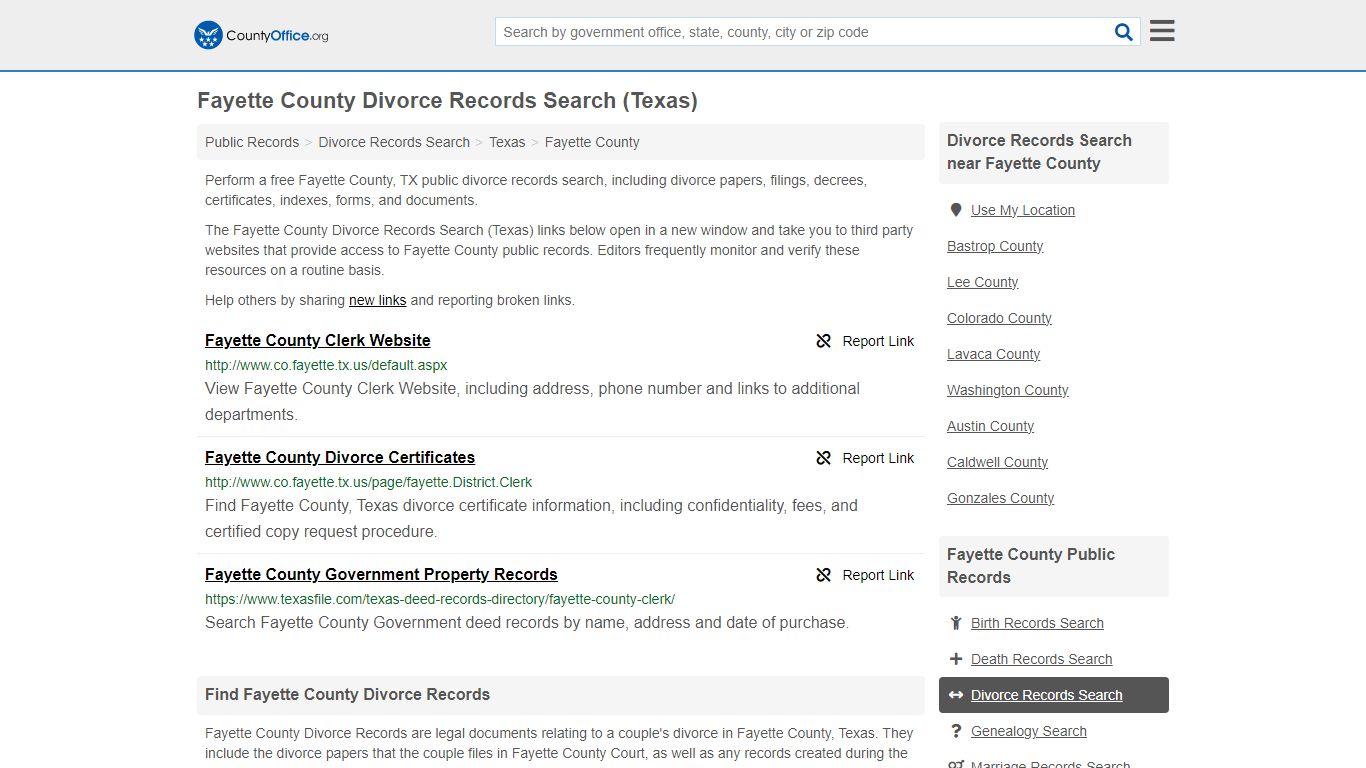 Fayette County Divorce Records Search (Texas) - County Office